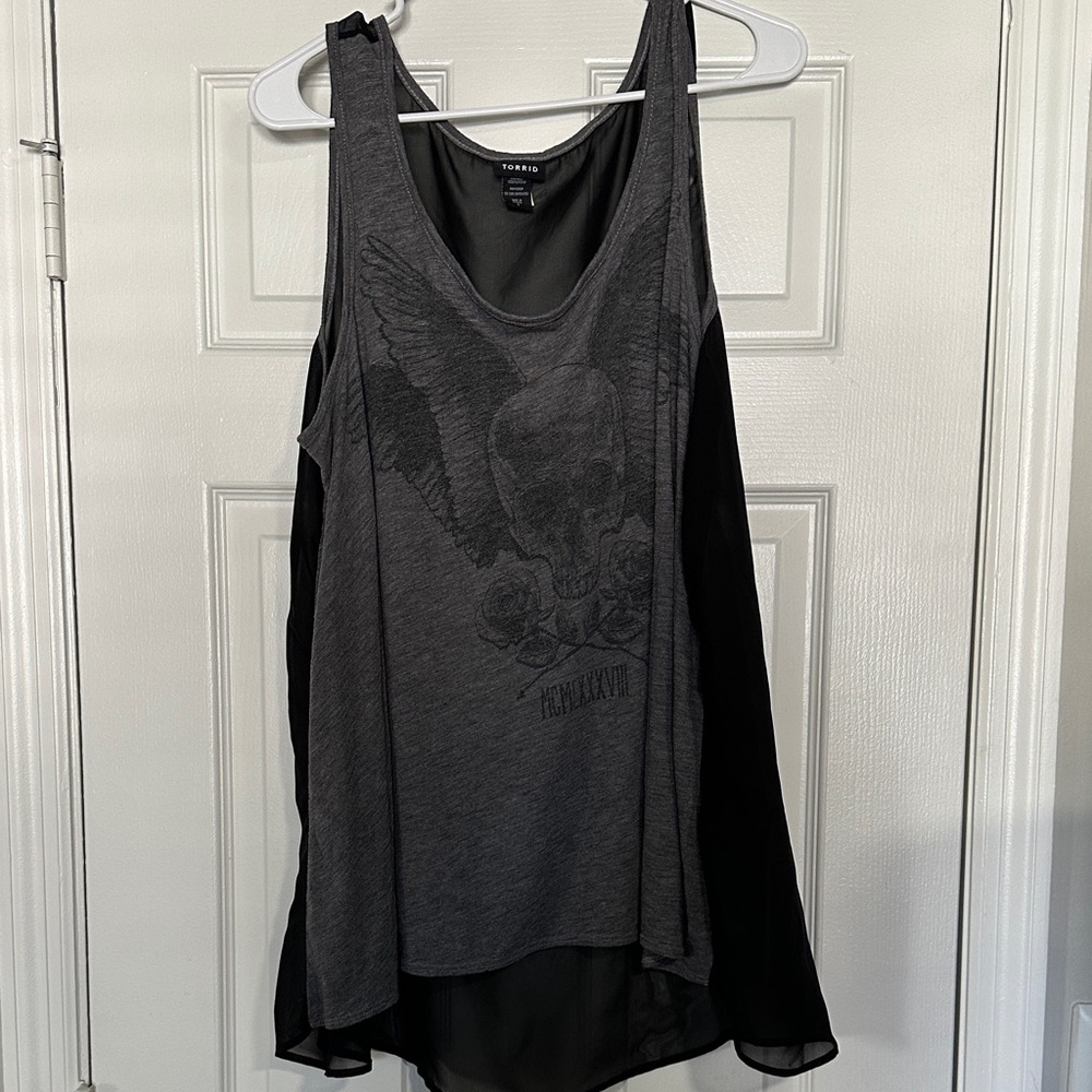 Torrid Charcoal and Black Winged Skull Tank Top